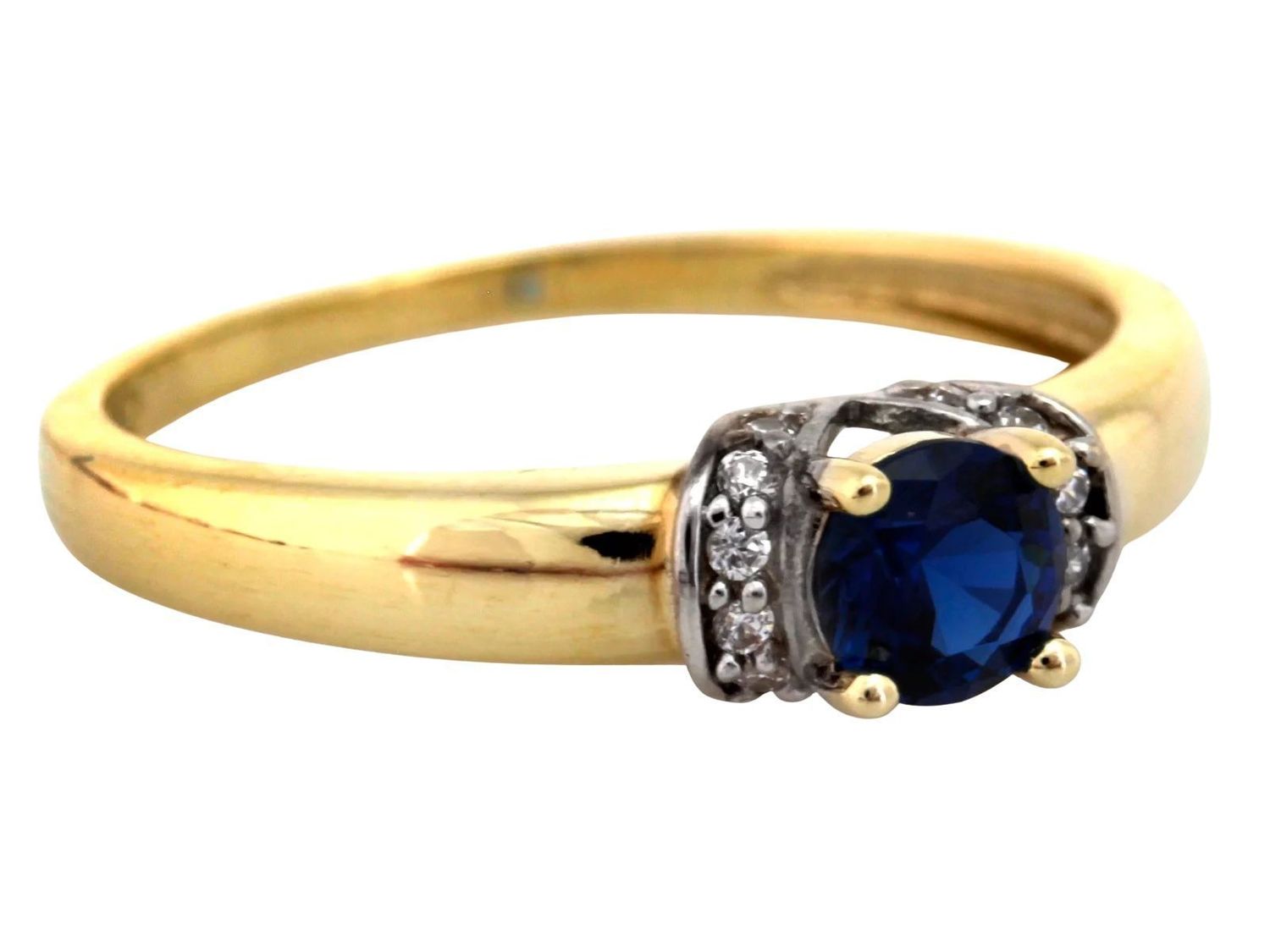 Złoty pierścionek damski z cyrkoniami i syntetycznym szafirem z kolekcji Rainbow. Elegancki pierścionek zaręczynowy lub prezent na Walentynki.1.jpg